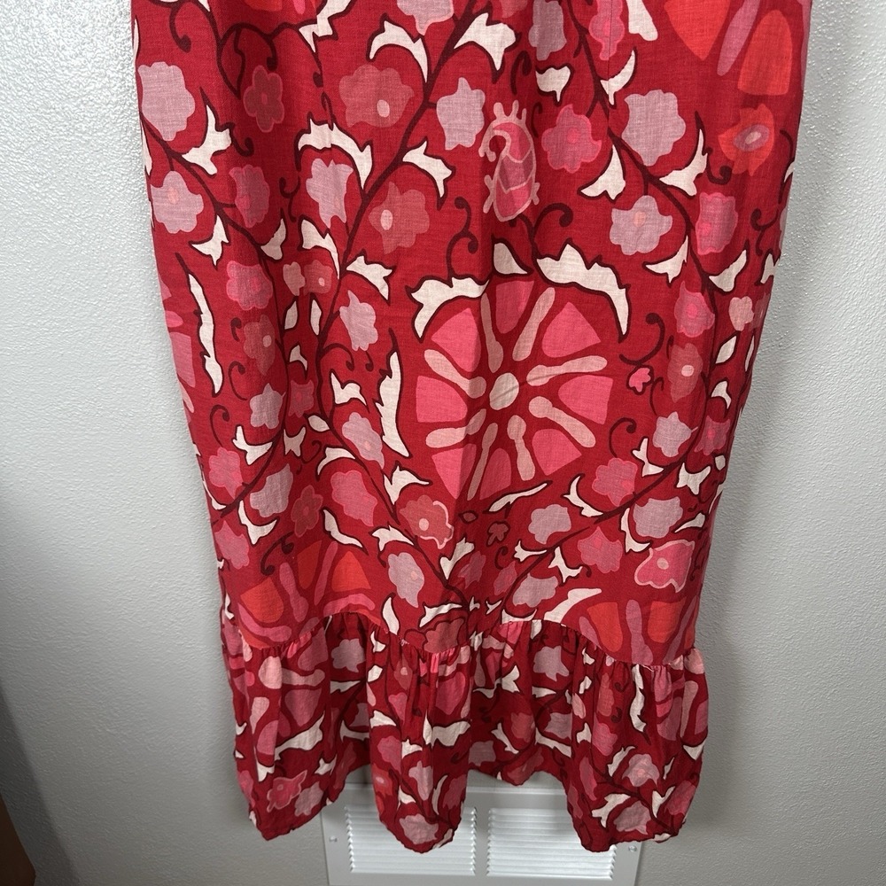 Rhode x Target Red Zinnia Floral Print Midi Dress Size 17/XL Linen Blend Flutter - Picture 4 of 8